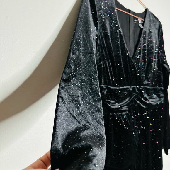 NISSA Black Velvet Crystal Embellished Sparkle Waist Strap Mini Dress Size US 10 - Picture 11 of 16